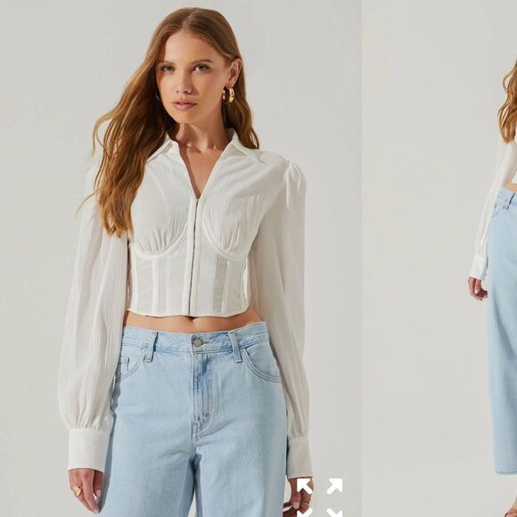 ASTR the Label JOREE COLLARED LONG SLEEVE CORSET TOP NWOT - Picture 2 of 10